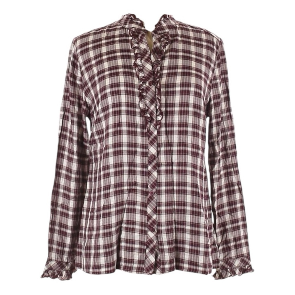 Como Vintage Plaid Ruffle Cottagecore Button Down Shirt Size M NWT